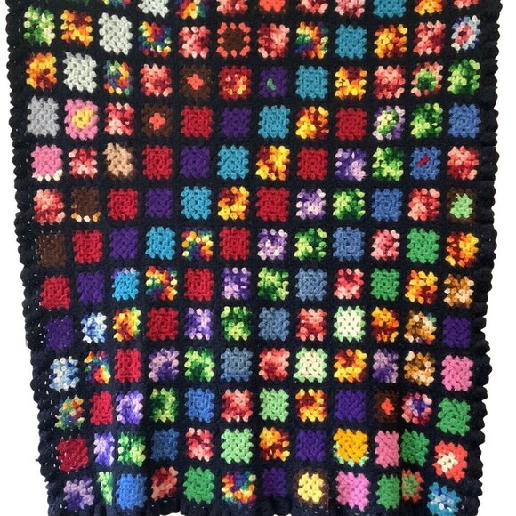 Handmade Multicolor Granny Squares Crochet Afghan Lap Blanket 44x54 Inches - Picture 2 of 5